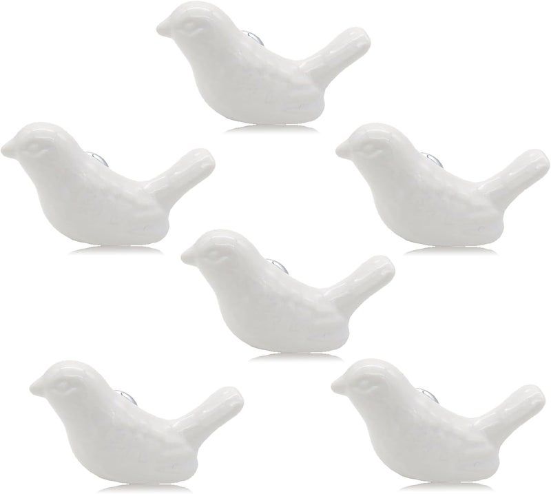 Tecrio 6pcs-Pack Vintage Ceramic Drawer Knobs and Pulls, Birds Art Decor Cupboard Dresser Cabinet Knobs and Handles for Kids-Room Bathroom Kitchen-Room Door Closet w/Screws White - Image 1